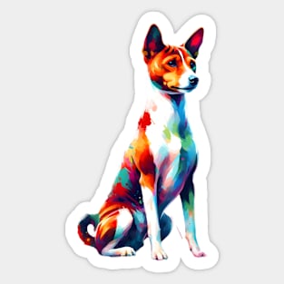 Energetic Basenji in Colorful Abstract Splash Art Style Sticker